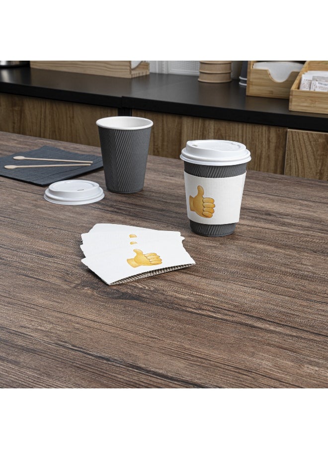 Restaurantware SLEEVES ONLY: Restpresso 5.1 x 2.8 Inch Coffee Cup Sleeves, 1000 Corrugated Hot Cup Sleeves - Thumbs-Up Emoji, Heat-Tolerant, White Paper Disposable Coffee Sleeves, Secure Grip  - Image 3