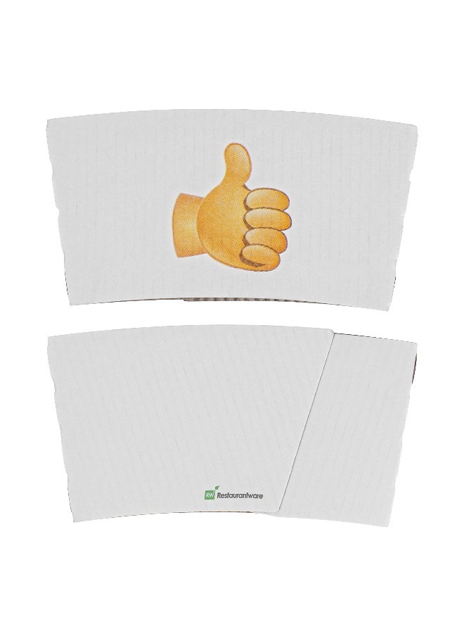 Restaurantware SLEEVES ONLY: Restpresso 5.1 x 2.8 Inch Coffee Cup Sleeves, 1000 Corrugated Hot Cup Sleeves - Thumbs-Up Emoji, Heat-Tolerant, White Paper Disposable Coffee Sleeves, Secure Grip  - Image 1