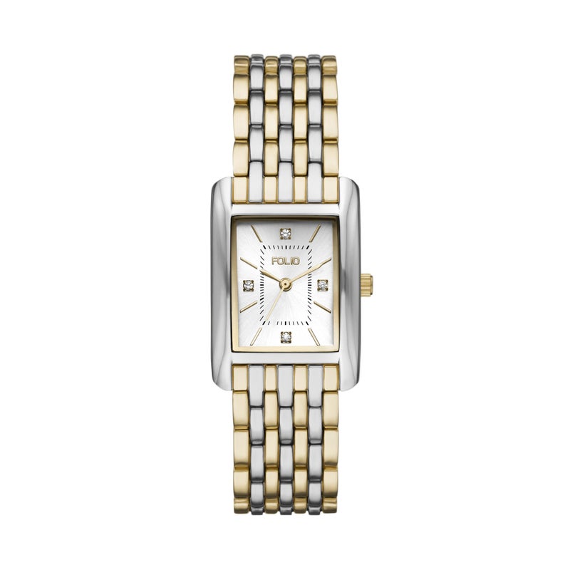 Folio Women's Rectangular Silver and Gold Two-Tone Bracelet Watch (Model: FMDFL1040) - Image 5