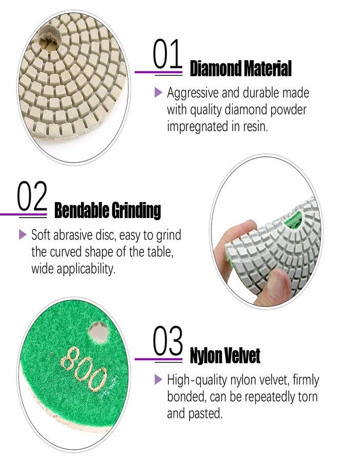 Swpeet 11Pcs Diamond Polishing Pads Kit, 10Pcs 4 Inch Wet/Dry Polishing Kit Polishing pads Kit with 1Pcs 4 Inch Yellow Backer Pad for Granite Marble Stone Glass Quartz Polishing - Image 3