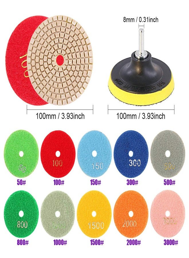 Swpeet 11Pcs Diamond Polishing Pads Kit, 10Pcs 4 Inch Wet/Dry Polishing Kit Polishing pads Kit with 1Pcs 4 Inch Yellow Backer Pad for Granite Marble Stone Glass Quartz Polishing - Image 2