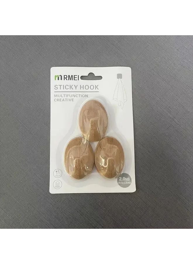 3 قطع خطافات حائط خشبية دائرية بدون حفر، حامل لاصق للمفاتيح والمناشف والمعاطف - Image 1