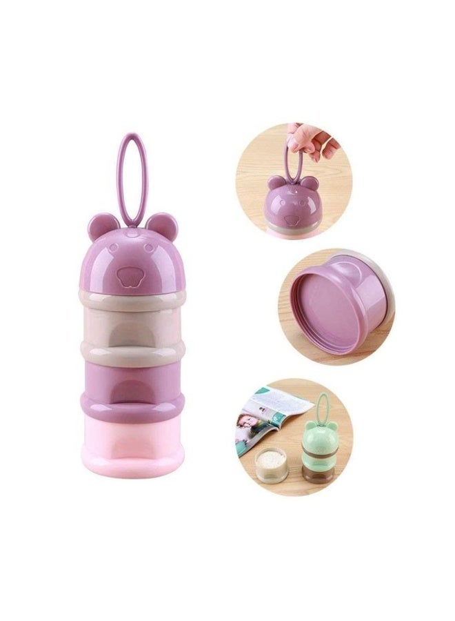 Portable Baby Food Storage Container with Cute Frog Design, 3-Layer Stackable Milk Powder and Dry Food Dispenser, Leak-Proof Multi-Compartment Travel Storage Box for Snacks and Formula, Easy Carry for Outdoor and Nursery Use – Pink - Image 4