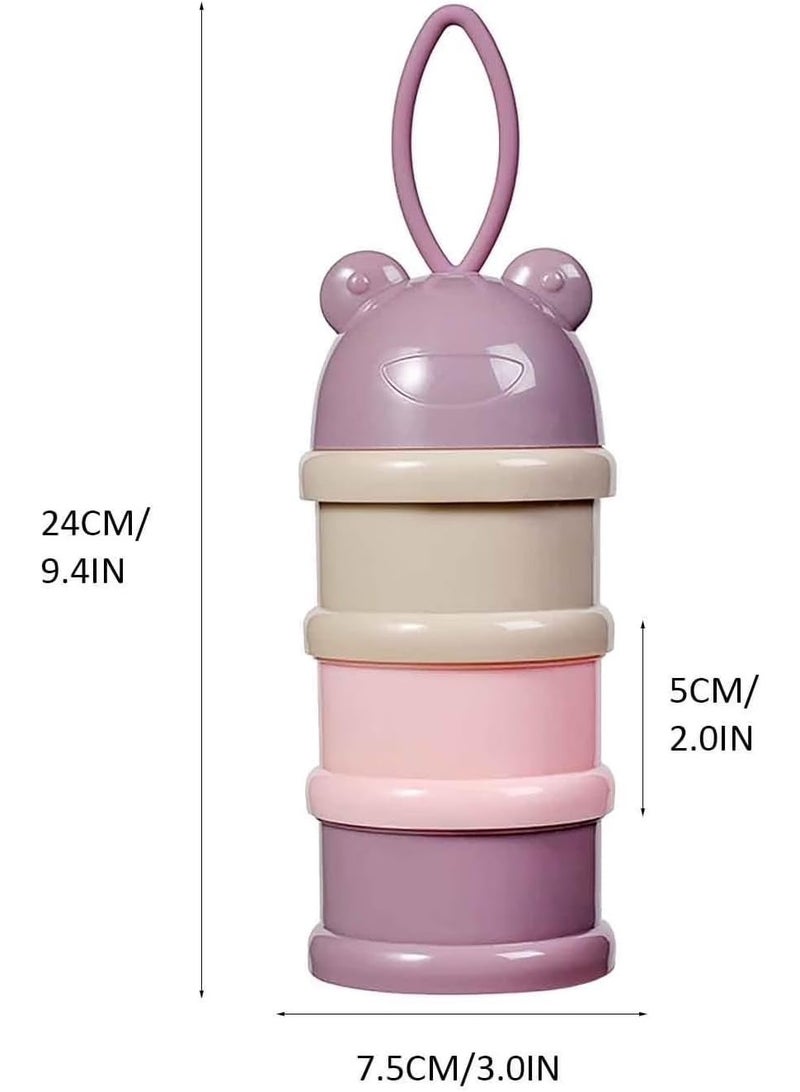 Portable Baby Food Storage Container with Cute Frog Design, 3-Layer Stackable Milk Powder and Dry Food Dispenser, Leak-Proof Multi-Compartment Travel Storage Box for Snacks and Formula, Easy Carry for Outdoor and Nursery Use – Pink - Image 5
