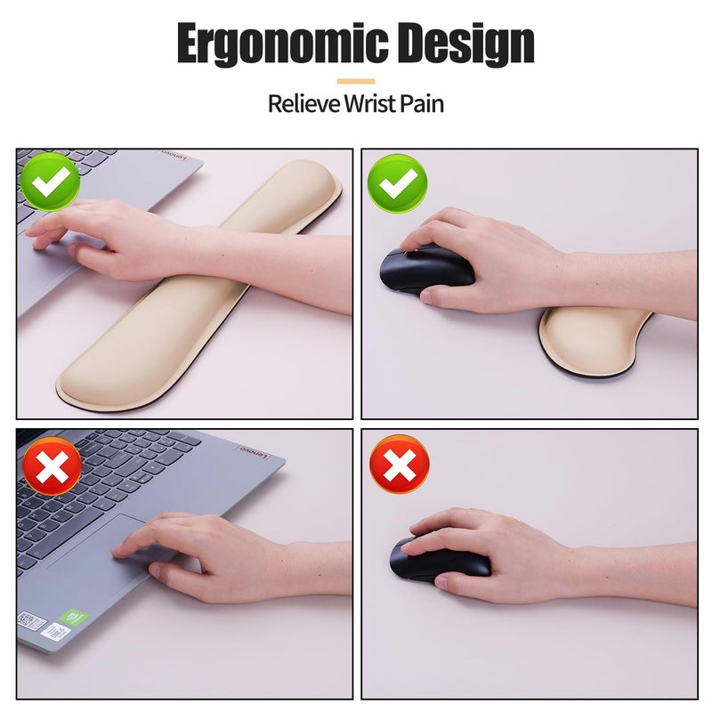 Bloss Leather Desk Pad and Keyboard Wrist Rest, Large Mouse Pad + Keyboard Pad+Mouse Wrist Support, Non-Slip Desk Mat Protector for Office, Home(31.5Ã—15.7 Inches,Beige) - Image 3