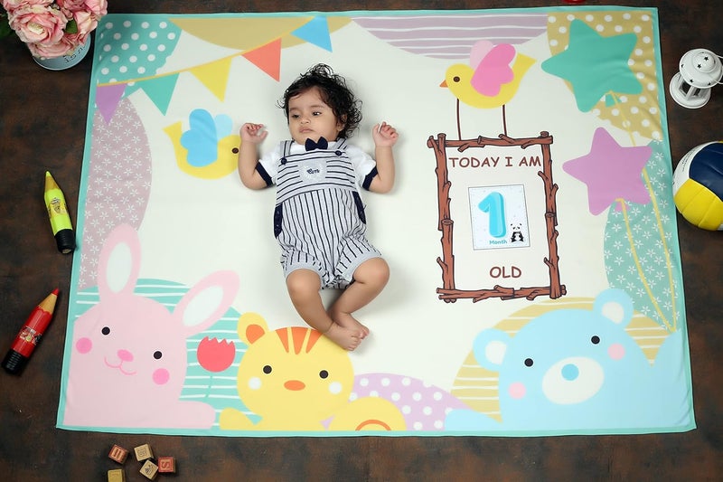 NEW COMERS Milestone Cotton Baby Blanket Props for Monthly Photoshoot New Born Babies Soft Swaddle with 112 Month Cards Ac Room Blanket for SummerWinterMultiuse TC150300 135x115 cm 402