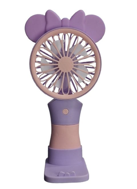 Mini handheld fan, Cute design decorated with ears  in the middle and bright colours , small size and easy to carry by hand or put in bag, equipped with USB rechargeable battery, on/off button, multiple air speeds, nice gift for kids