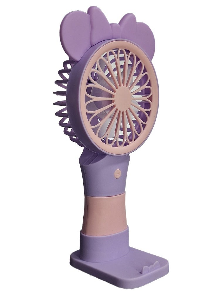 Generic - Mini handheld fan, Cute design decorated with ears  in the middle and bright colours , small size and easy to carry by hand or put in bag, equipped with USB rechargeable battery, on/off button, multiple air speeds, nice gift for kids - Image 1