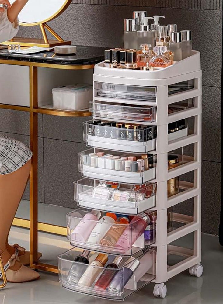 TAPIT Floor Makeup Organizer with Detachable Storage Compartments Cosmetic Organizer Box with Wheels Cosmetic Display Case with Drawers for Dresser Bathroom Vanity & Countertop (A) - Image 1