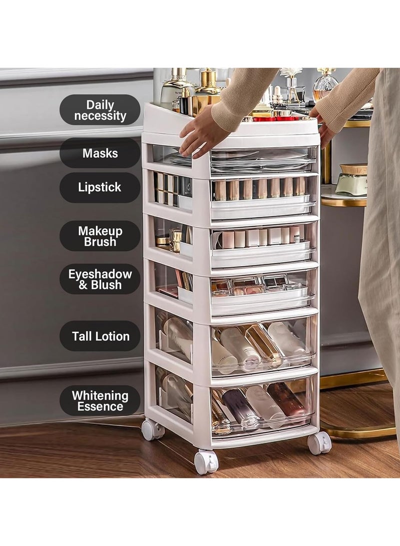 TAPIT Floor Makeup Organizer with Detachable Storage Compartments Cosmetic Organizer Box with Wheels Cosmetic Display Case with Drawers for Dresser Bathroom Vanity & Countertop (A) - Image 4