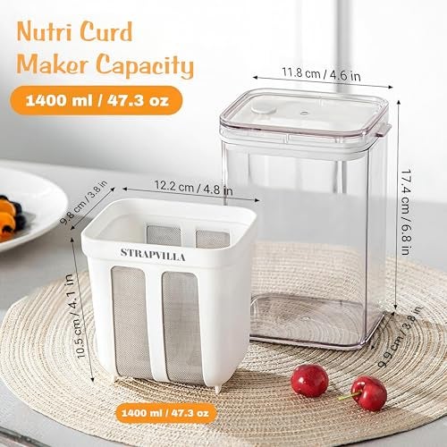 STRAPVILLA Hung Curd Maker | 1400ml Large Capacity | Greek Yogurt Filter Strainer | Fine 304 S.S. Mesh Strainer with Lid | Durable Food Grade & Curd Maker for Home | Creamy Thick Yogurt - Image 4