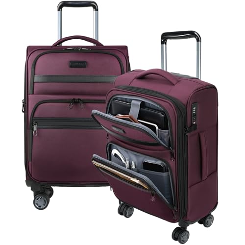 KROSER Softside Expandable Carry On Luggage with Front Business Pockets20 Inch Suitcases with Spinner Wheels Builtin TSA Lock Durable Suitcase Rolling Luggage with USB Port Burgundy - Image 1