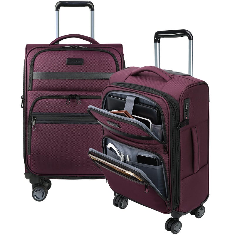 KROSER Softside Expandable Carry On Luggage with Front Business Pockets20 Inch Suitcases with Spinner Wheels Builtin TSA Lock Durable Suitcase Rolling Luggage with USB Port Burgundy - Image 2