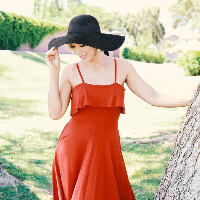 FURTALK Womens Sun Straw Hat Wide Brim UPF 80 Summer Hat Foldable Packable Floppy Beach Hats for Women Pure Black,Medium-Large - Image 4