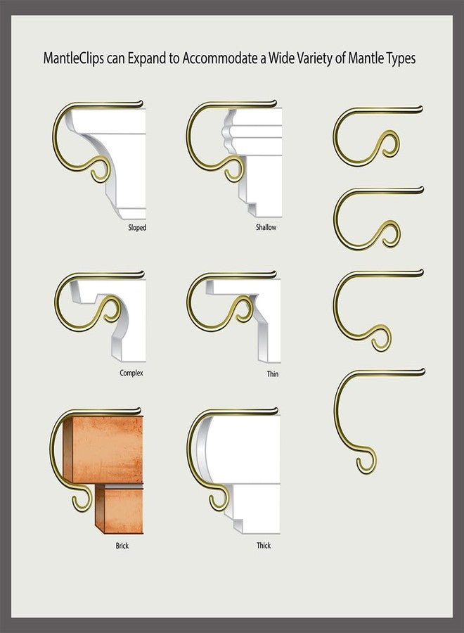 هاوت ديكور حامل جوارب هوت ديكور الأصلي من مانتل كليب - عبوة من 6 قطع (نحاس/ذهبي) - آمن وثابت - قابل للتعديل ليناسب رفوف المدافئ حتى سمك 3 بوصات - Image 4