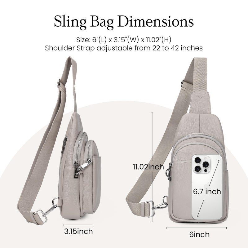 befen Soft Real Leather Small Sling Bag for Women Anti Theft Crossbody Bags Fanny Packs Travel Purses with RFID Blocking Card Slots Beige Grey - Image 5
