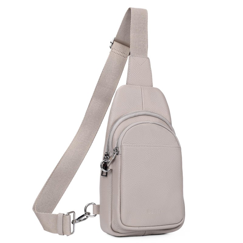 befen Soft Real Leather Small Sling Bag for Women Anti Theft Crossbody Bags Fanny Packs Travel Purses with RFID Blocking Card Slots Beige Grey - Image 1
