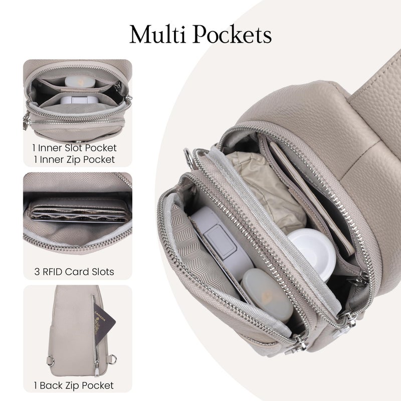 befen Soft Real Leather Small Sling Bag for Women Anti Theft Crossbody Bags Fanny Packs Travel Purses with RFID Blocking Card Slots Beige Grey - Image 4