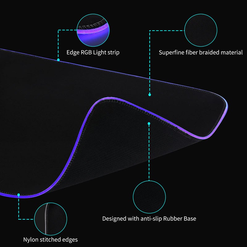 TIDALSOIL RGB Large Gaming Mouse Pad with 4Port USB Hub and 13Lighting Modes, Computer Keyboard Mouse Pad, Oversize Anti-Slip Rubber Base Mouse Mat for Computer PC Games (31.5 x 11.81 in Black,0.15in Thick) - Image 5