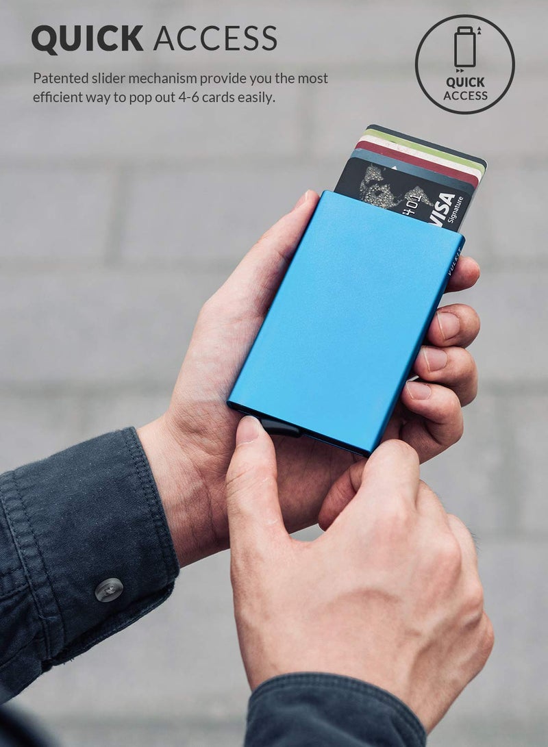 VULKIT محفظة فالكيت القابلة للفتح، حامل بطاقات ائتمان نحيف ومينيمالي للرجال والنساء، علبة معدنية زرقاء مع حجب RFID - Image 2