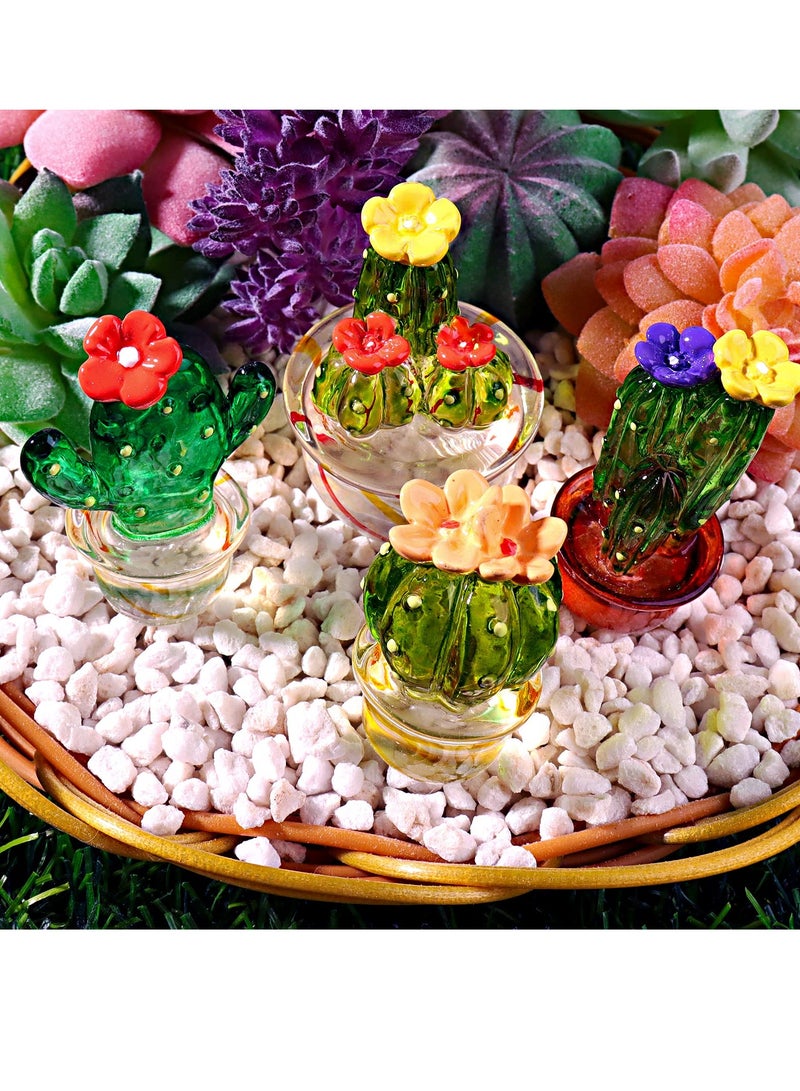 SYOSI طقم صبار كريستالي صغير مصنوع يدويًا تماثيل صبار صغيرة كريستالية جميلة زخرفة لافتة للنظر للمنزل المكتب لوحة عدادات السيارة الرف سهل التركيب مع فكرة لاصقة هدية للأصدقاء 4 حزمة - Image 2