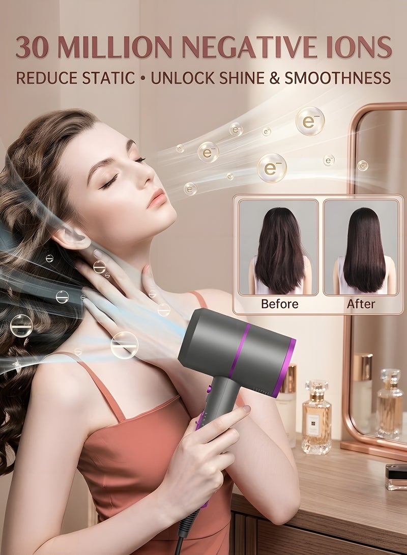 بيوينتي مجفف شعر احترافي مع ملحق تشتيت، بقوة 1800 واط للشعر المجعد، صغير الحجم ومنخفض الضوضاء مثالي للمنزل وصالونات التجميل والسفر، مع 3 إعدادات حرارة وزر تبريد - Image 3