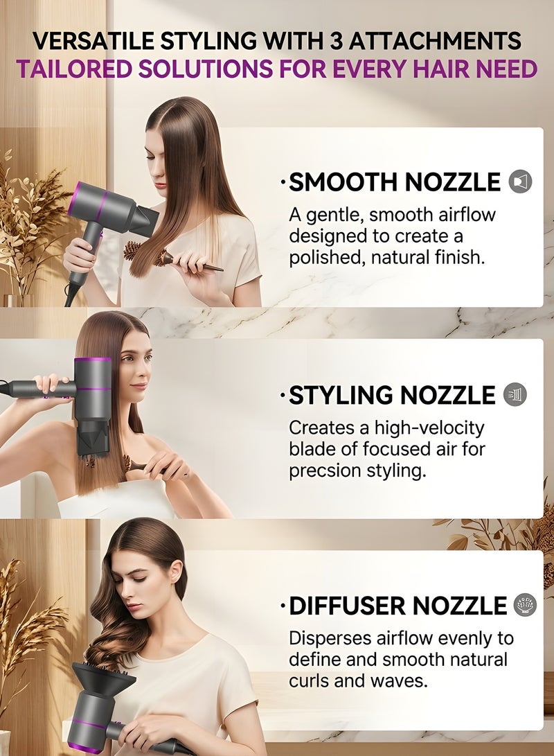 بيوينتي مجفف شعر احترافي مع ملحق تشتيت، بقوة 1800 واط للشعر المجعد، صغير الحجم ومنخفض الضوضاء مثالي للمنزل وصالونات التجميل والسفر، مع 3 إعدادات حرارة وزر تبريد - Image 5