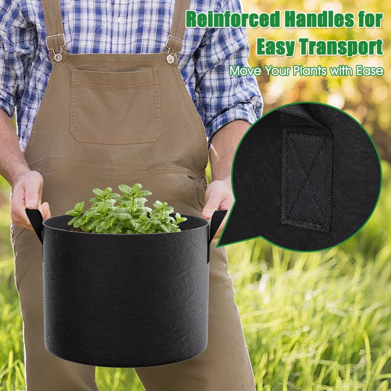 FEED GARDEN 5 Gallon Grow Bags 8 Pack â€“ 300G Thickened Fabric Plant Pots with Reinforced Handles, Breathable Drainage Planters for Vegetables, Flowers & Herbs Indoor Outdoor - Image 4