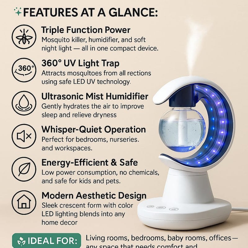 Fitto Electric Mosquito Killer Lamp, Humidifier, Night Light, Enhance Comfort, Banish Bugs - Image 1