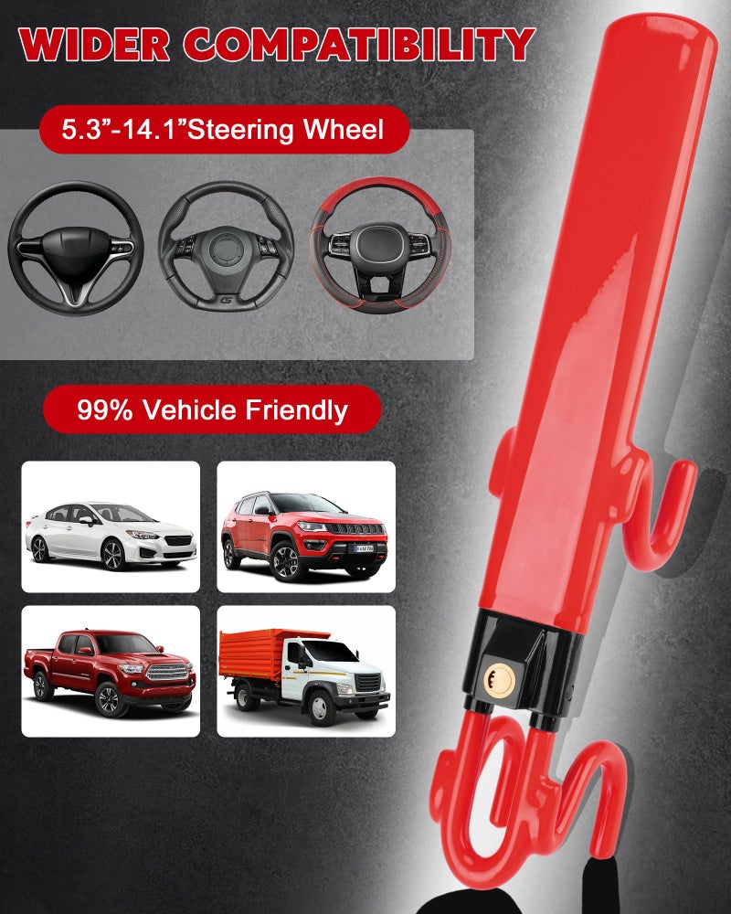 Tevlaphee Steering Wheel Lock Anti-Theft Car Device Heavy Duty Security Car Lock Antitheft Locking Devices Great Deterrent Adjustable Car Wheel Lock Anti Theft for Vehicle Truck SUV with 3 Keys (Red) - Image 4