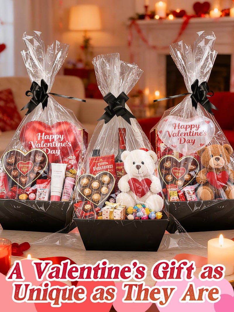 Beeplove 6 Sets Large Thick Kraft Baskets for Gifts Empty - Gift Baskets Empty Kit with Cellophane Wrap and Pull Bows for Valentine's Day Wedding Birthday Bridesmaid Baby Shower, Black - Image 3
