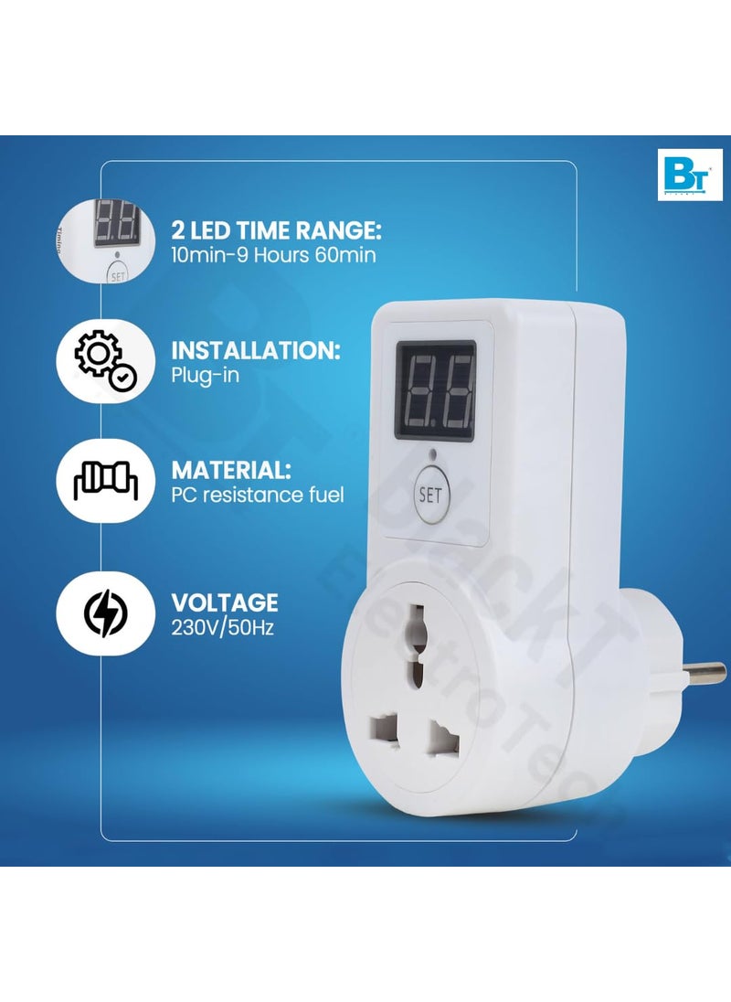 BlackT ElectroTech Blackt Elecrotech BT41PL Timer Sockect switch ONOFF Digital display countdown Off delay control socket 230 volt for Laptop Mobile charger ebike Sign boards Min delay 10 min White  - Image 2