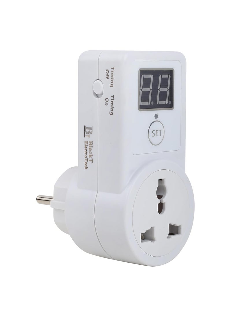 BlackT ElectroTech Blackt Elecrotech BT41PL Timer Sockect switch ONOFF Digital display countdown Off delay control socket 230 volt for Laptop Mobile charger ebike Sign boards Min delay 10 min White  - Image 1
