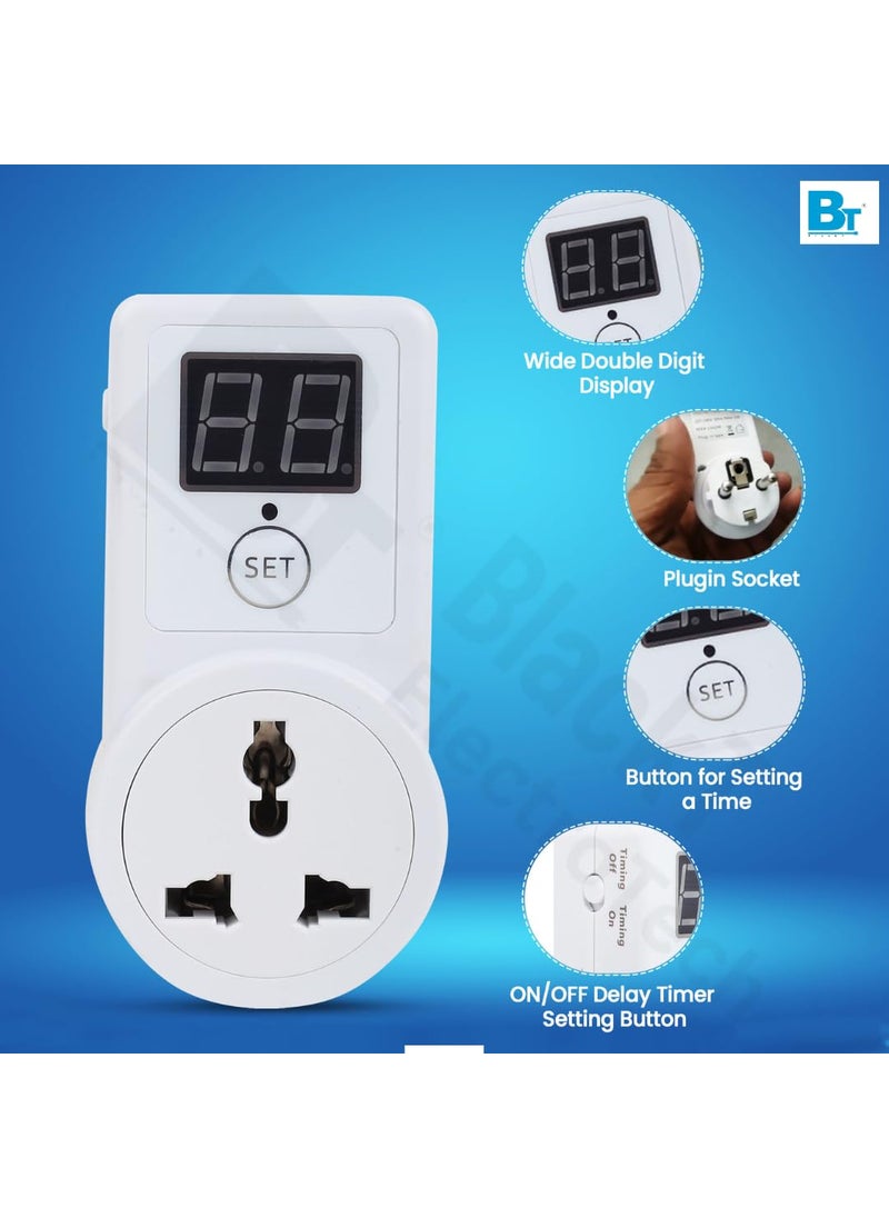BlackT ElectroTech Blackt Elecrotech BT41PL Timer Sockect switch ONOFF Digital display countdown Off delay control socket 230 volt for Laptop Mobile charger ebike Sign boards Min delay 10 min White  - Image 3
