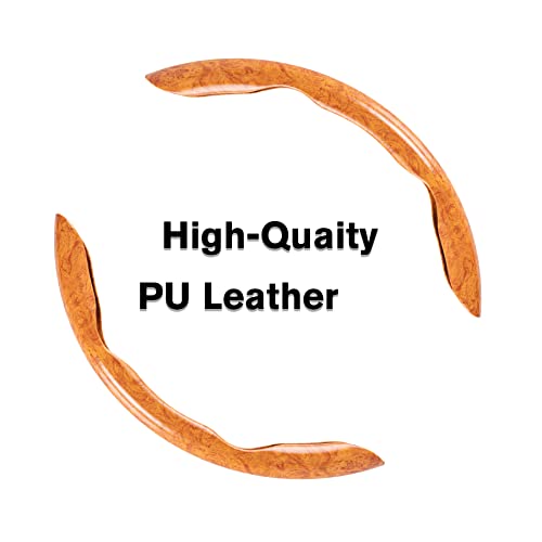 amiss غطاء عجلة القيادة من أميش بتصميم خشبي، ملحقات داخلية للسيارة، 2 قطعة واقي عجلة قيادة مقسم، واقي غطاء عجلة سيارة عالمي 99% (أصفر) - Image 2