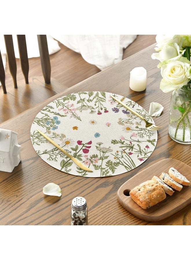 Round Placemats Set of 4, 14 Inch Quilted Cloth Table Mats for Dining Table Decoration, Antique Herbs Wild Flowers Linen Mats, Washable Fabric Place Mats for Indoor and Outdoor Use - Image 2