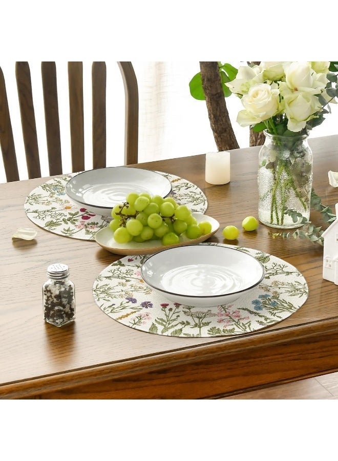 Round Placemats Set of 4, 14 Inch Quilted Cloth Table Mats for Dining Table Decoration, Antique Herbs Wild Flowers Linen Mats, Washable Fabric Place Mats for Indoor and Outdoor Use - Image 4
