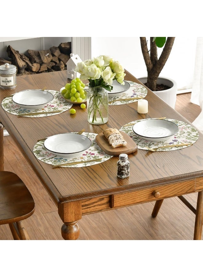 Round Placemats Set of 4, 14 Inch Quilted Cloth Table Mats for Dining Table Decoration, Antique Herbs Wild Flowers Linen Mats, Washable Fabric Place Mats for Indoor and Outdoor Use - Image 3