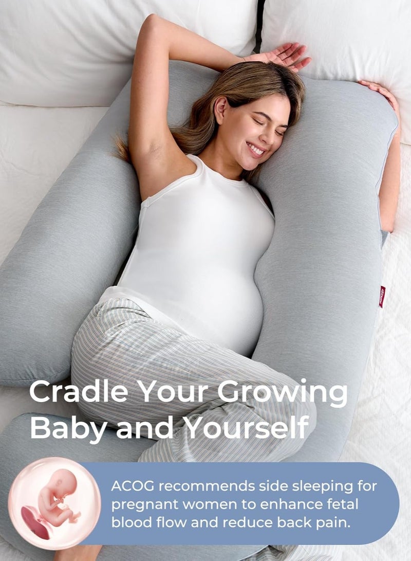 Momcozy Pregnancy Pillows with Cooling Cover, U-Shaped Full Body Maternity Pillow for Side Sleepers 57 Inch - Support for Back, Hip, Belly, Legs for Pregnant Women  - Image 3
