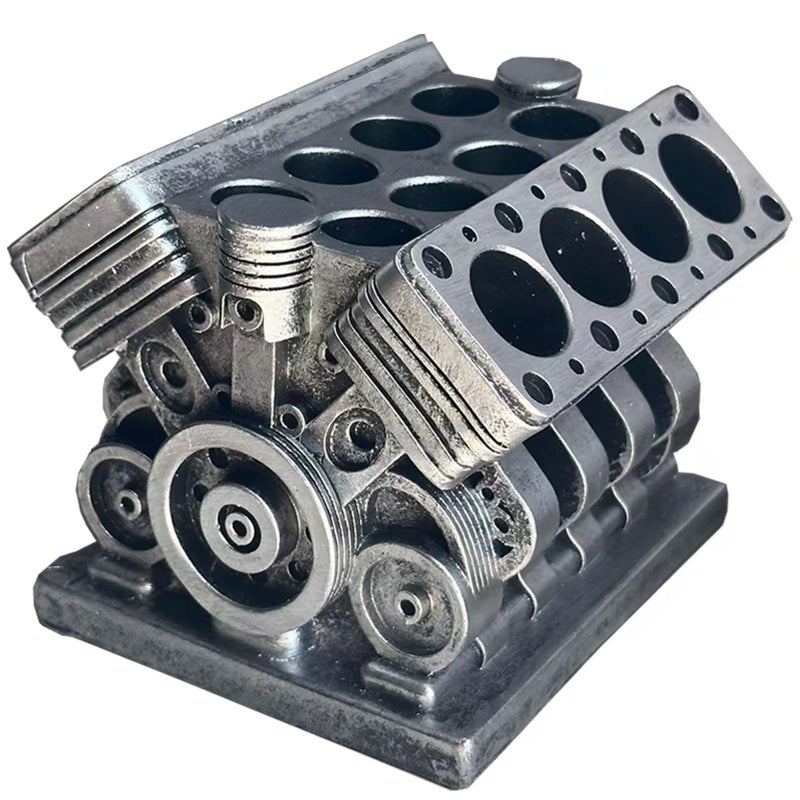 Tizee V8 Engine Model Pen Pencil Holder - Creative Desk Organizer for Home Office| Resin Desktop Stationery Storage with Compartments | Gift for Car Enthusiasts, Mechanics, and Engineers (silvery-B) - Image 1