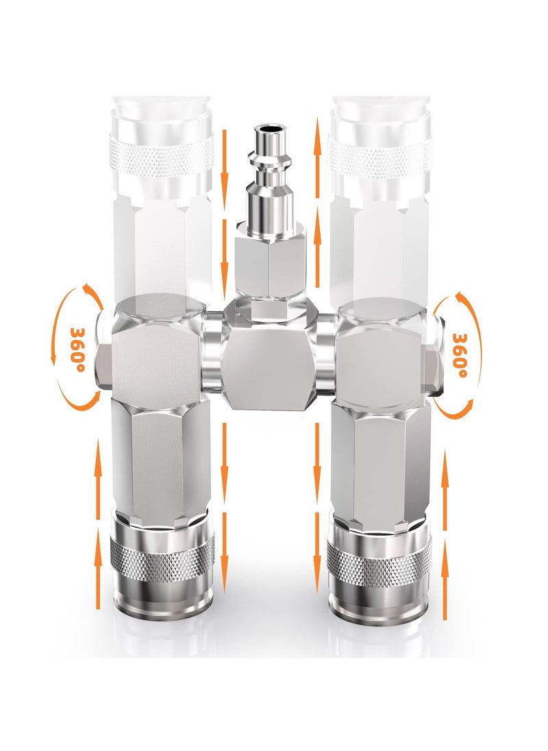 SYOSI Air Hose Connectors 2 Way Air Hose Splitter Fittings 1/4 in NPT Air Compressor Fittings High Pressure Resistance Air Manifold Swivel 360 Degrees Connectors Air Compressor Accessories  - Image 5