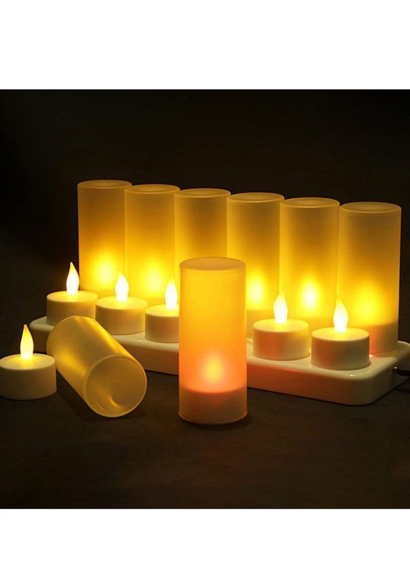 SYOSI - Rechargeable Tealights with Charging Base, 12pcs Flameless Flickering LED Battery Candles with Frosted Cup, Realistic Warm Yellow Decorative Lights for Valen tines Home Table Decor - Image 1