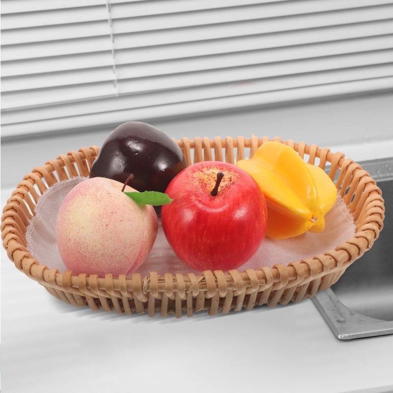 Handwoven Rattan Oval Bread Basket Small Kitchen Storage Organizer - Image 5