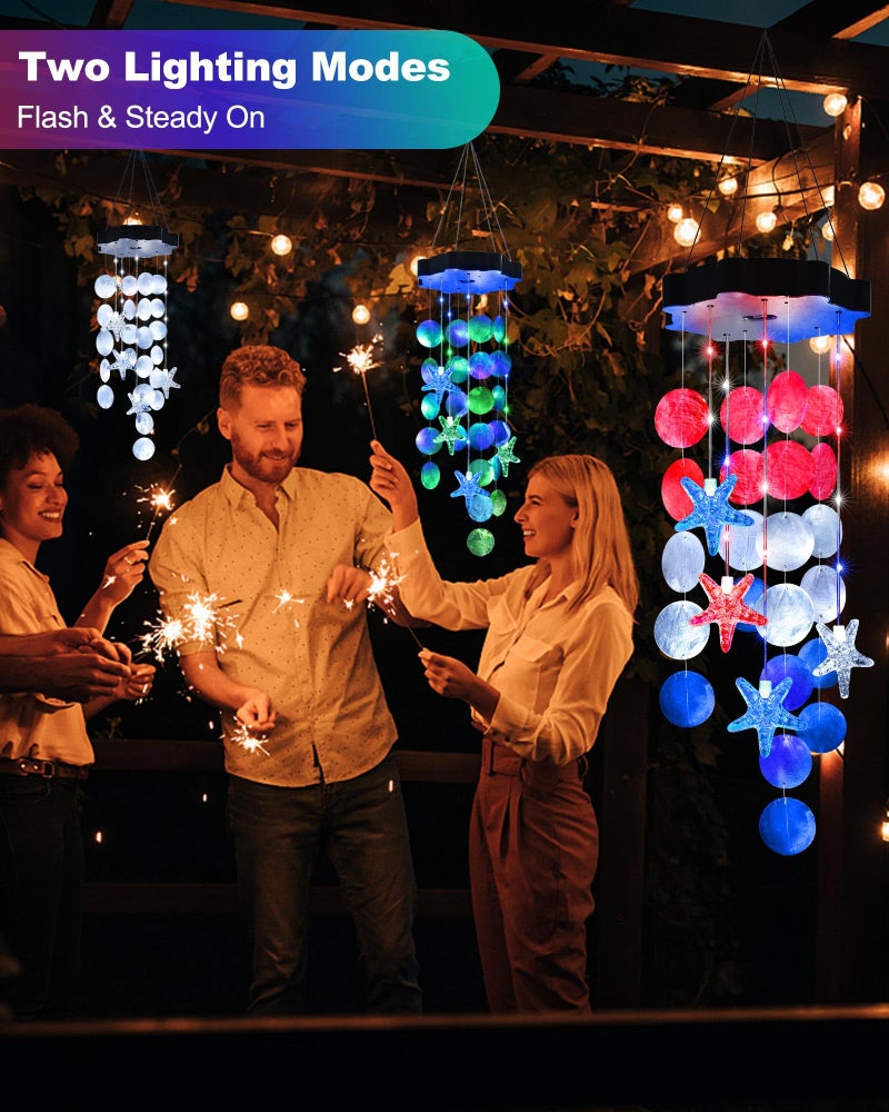 Toodour Solar Decorative Lights Outdoor, Red White Blue Shells Lights Gifts for Mom Grandma Women Wife Girls, Solar Wind Chimes Outside Decorative Mobile Light for Garden Porch Yard Window Decor - Image 2