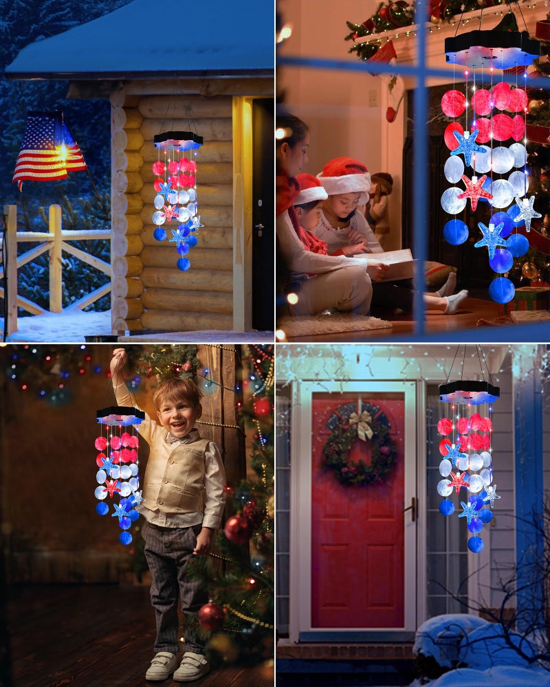Toodour Solar Decorative Lights Outdoor, Red White Blue Shells Lights Gifts for Mom Grandma Women Wife Girls, Solar Wind Chimes Outside Decorative Mobile Light for Garden Porch Yard Window Decor - Image 5