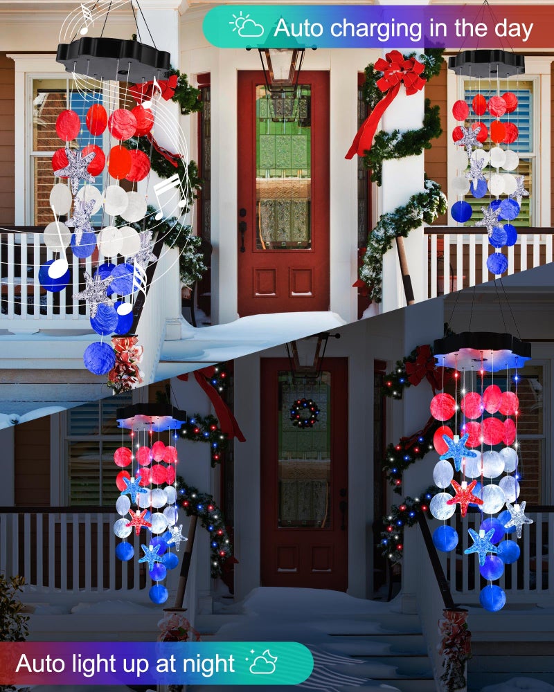 Toodour Solar Decorative Lights Outdoor, Red White Blue Shells Lights Gifts for Mom Grandma Women Wife Girls, Solar Wind Chimes Outside Decorative Mobile Light for Garden Porch Yard Window Decor - Image 4