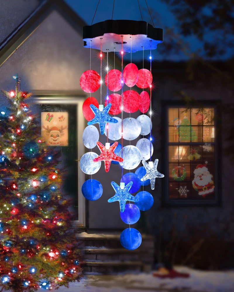 Toodour Solar Decorative Lights Outdoor, Red White Blue Shells Lights Gifts for Mom Grandma Women Wife Girls, Solar Wind Chimes Outside Decorative Mobile Light for Garden Porch Yard Window Decor - Image 1