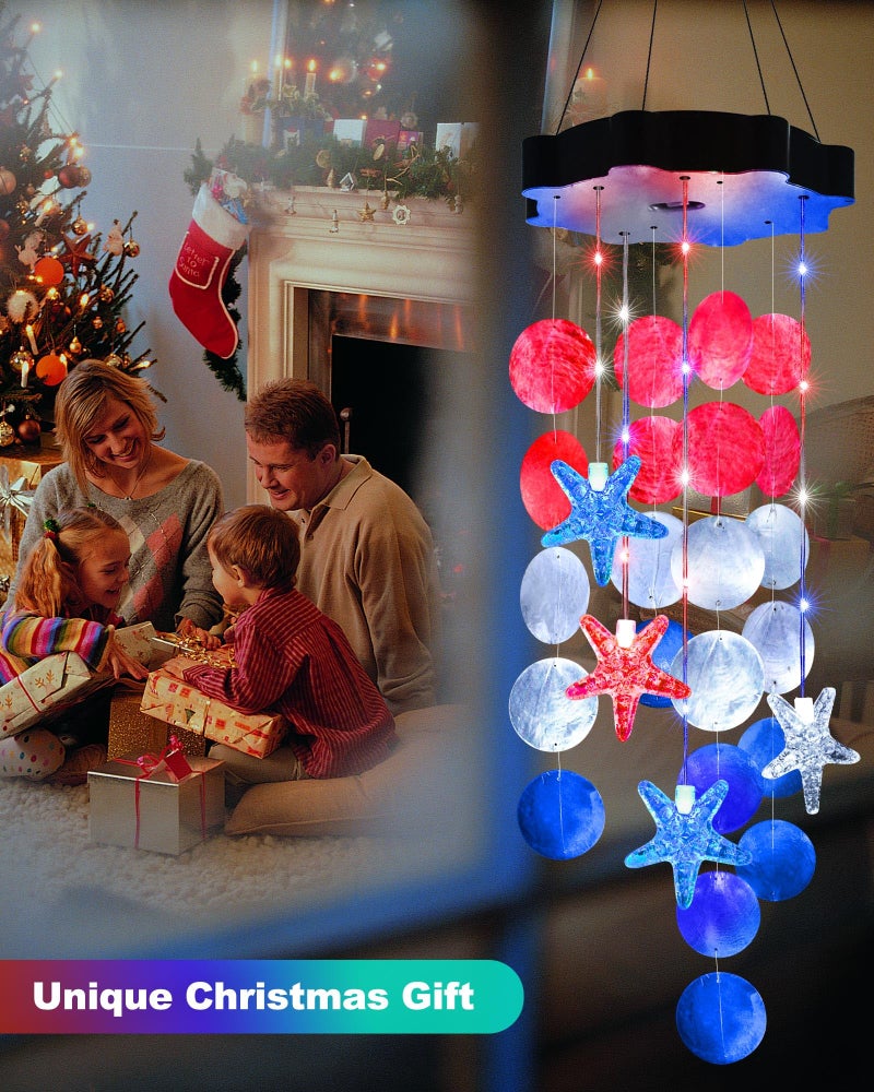 Toodour Solar Decorative Lights Outdoor, Red White Blue Shells Lights Gifts for Mom Grandma Women Wife Girls, Solar Wind Chimes Outside Decorative Mobile Light for Garden Porch Yard Window Decor - Image 3