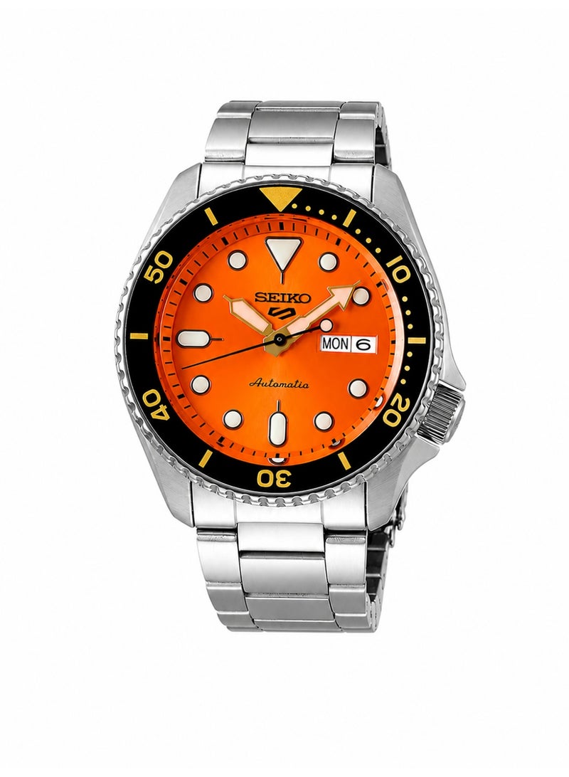 Seiko 5 Men's 43mm Automatic Analog Watch - Stainless Steel, Orange Dial, SRPD59K1 - Image 1