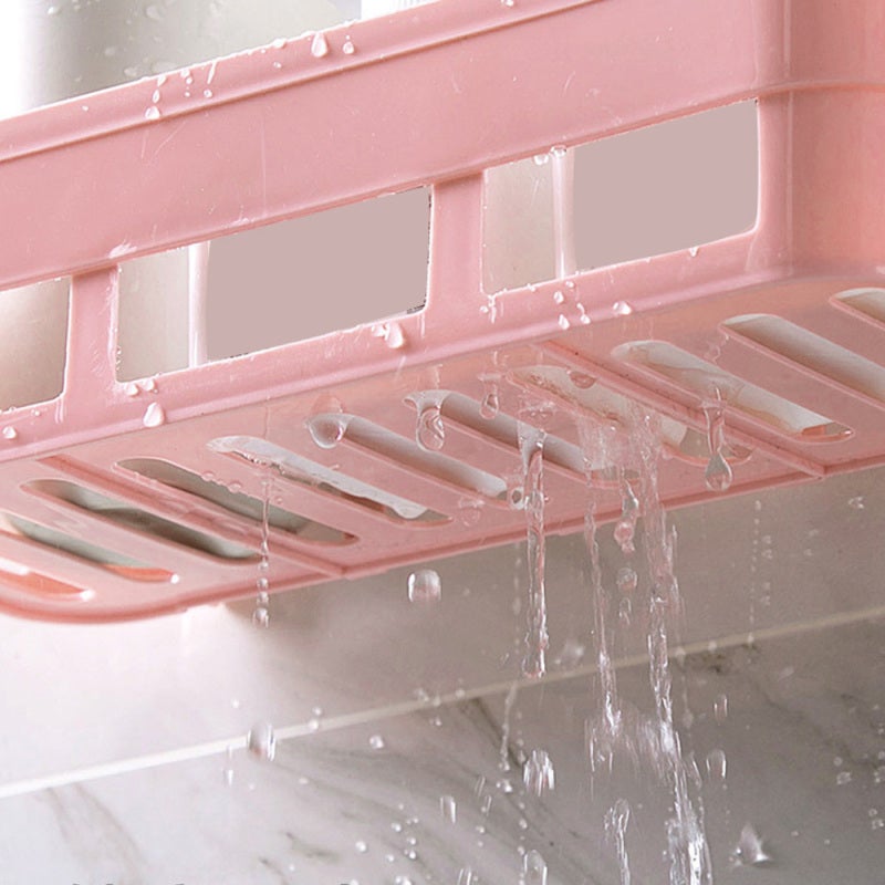 Bathroom Organizer: 2-Tier PP Material Adhesive Rack - No Drilling Quick Drainage Hollow-Out Design Shower Caddy for Home Bathroom and Kitchen Storage - Image 4
